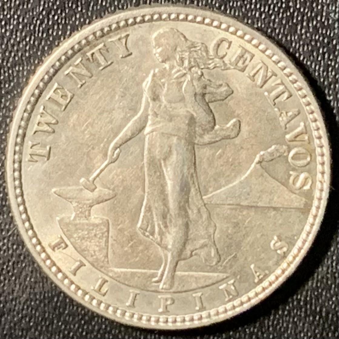 紫瑗钱币——第307期拍卖 美属菲律宾 1918年 火山与女神 20分 4克 0.75银