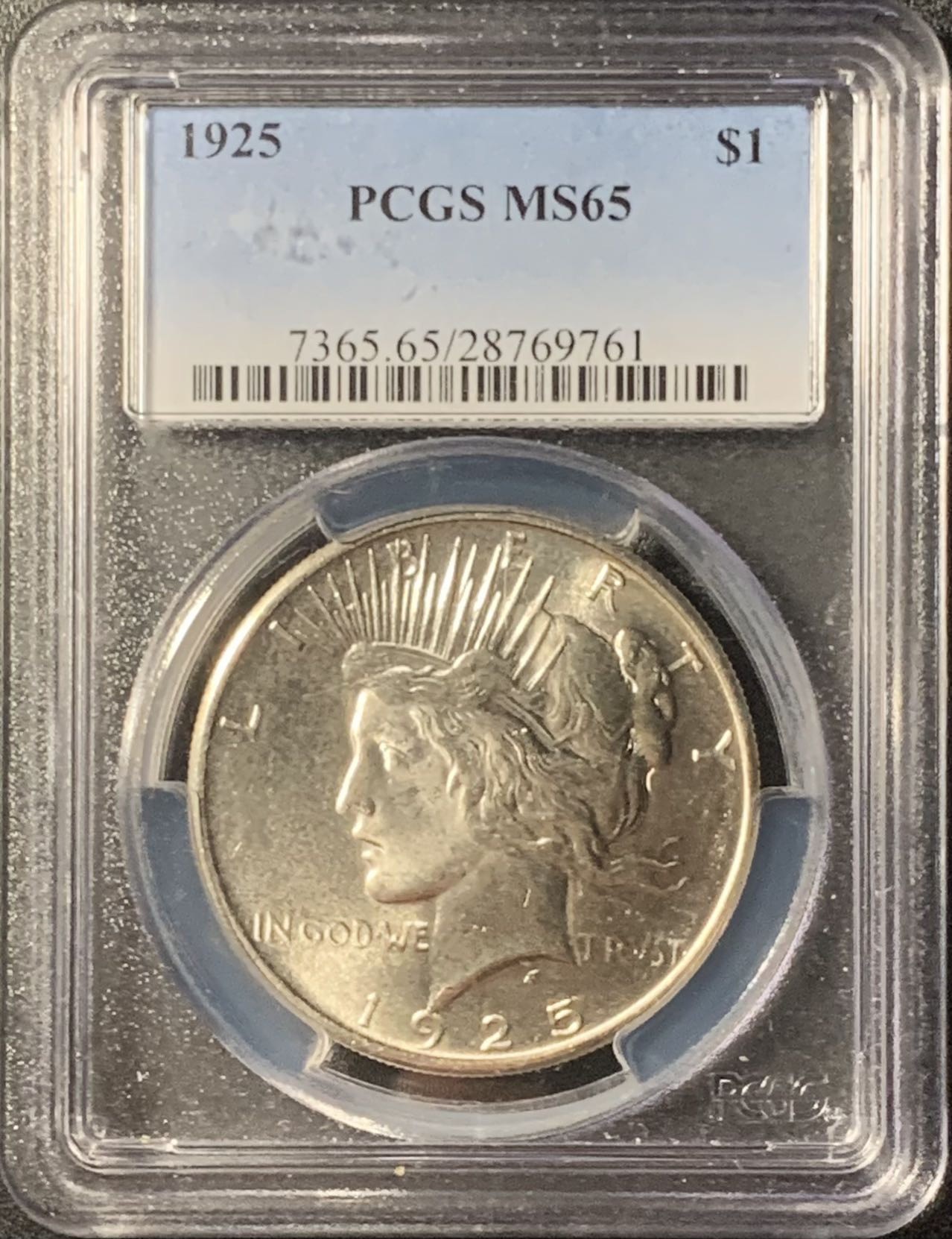 紫瑗钱币——第307期拍卖 美国 1925年 和平鸽 1美元 银币 PCGS MS65 老盒 65难度比摩根高