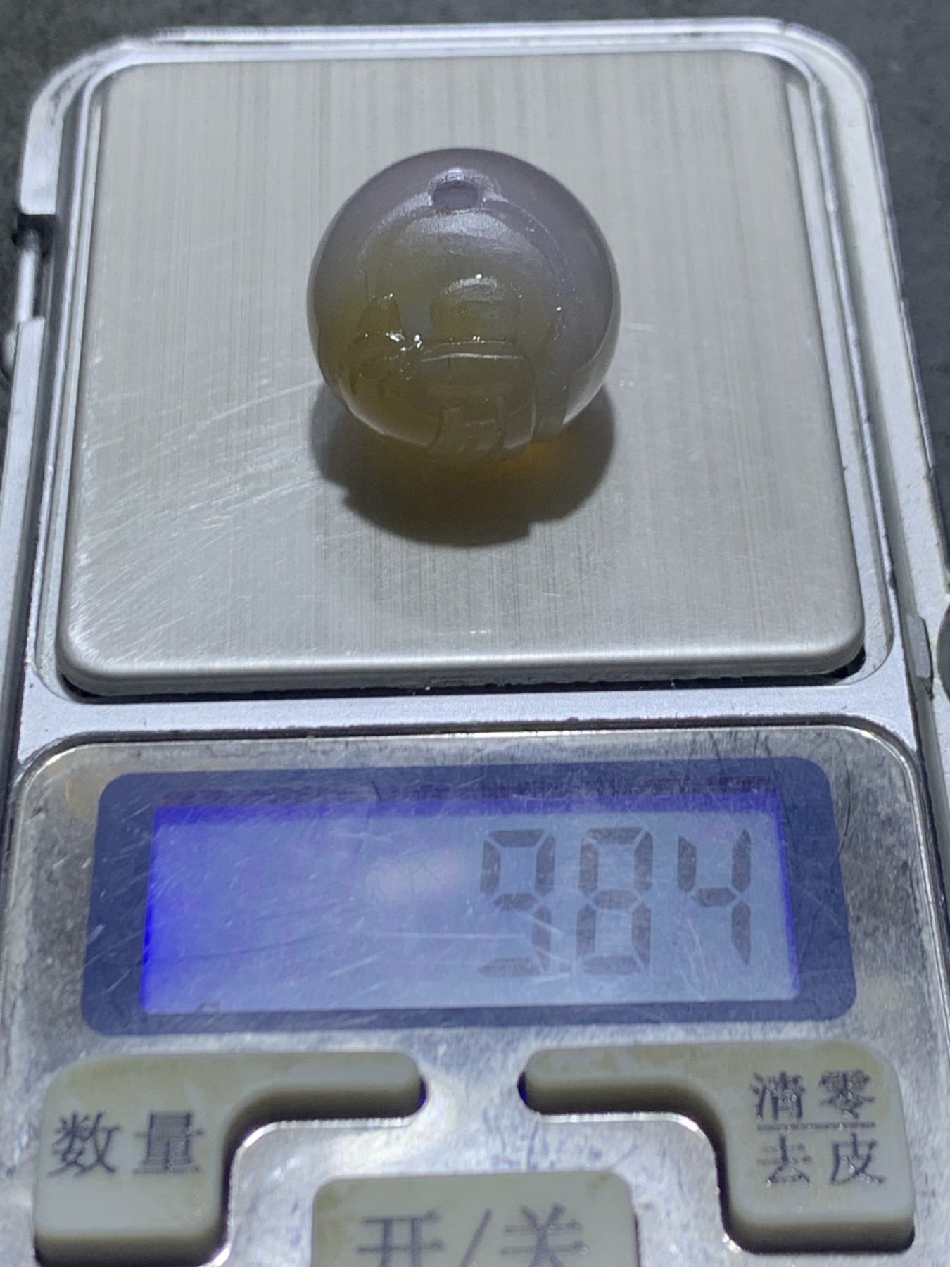 精美亚光高玉化巴西玛瑙手工俏色巧雕无相佛圆珠一个
