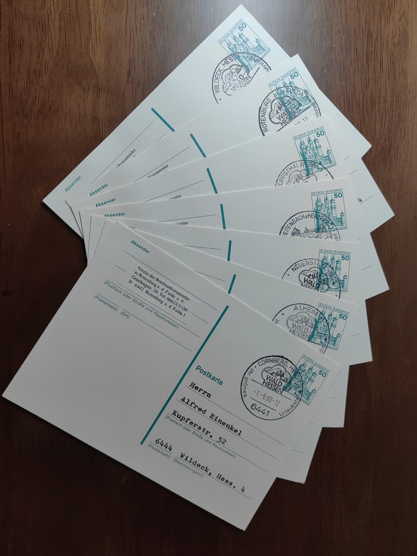 外国邮品精品专场（秒杀场）第①①场 德国绿色实寄邮片7件（实寄）