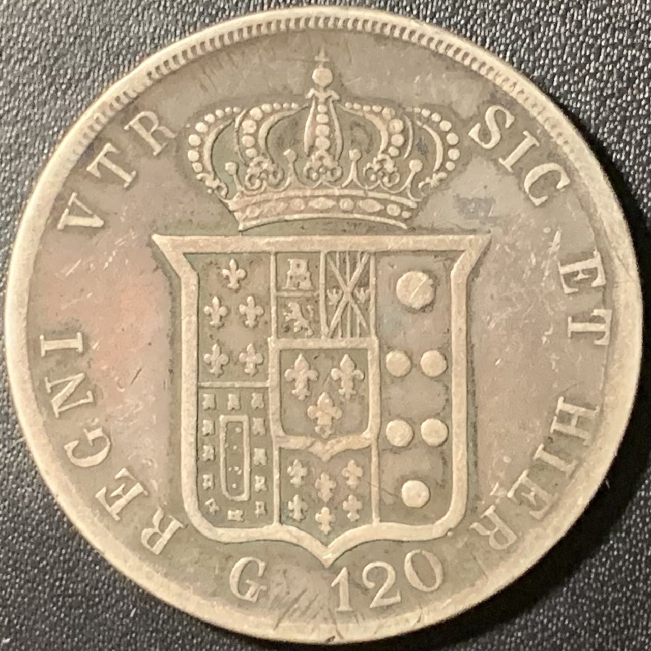 紫瑗钱币——第307期拍卖 意大利 那不勒斯 1849年 费迪南二世 120格兰特 27.53克 0.833银