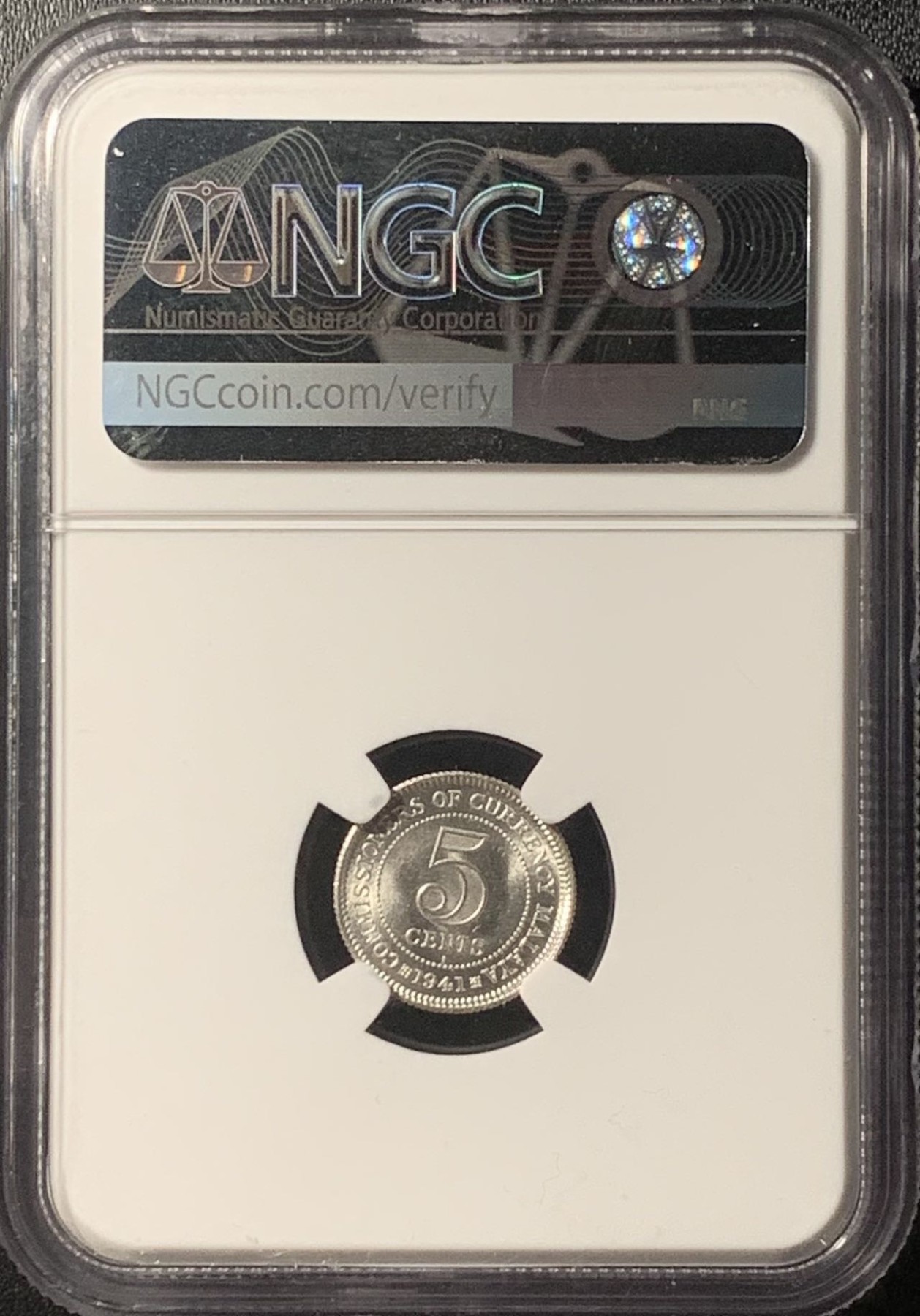 紫瑗钱币——第307期拍卖 马来亚 1941年 i版 乔治六世 5分 银币 NGC MS64