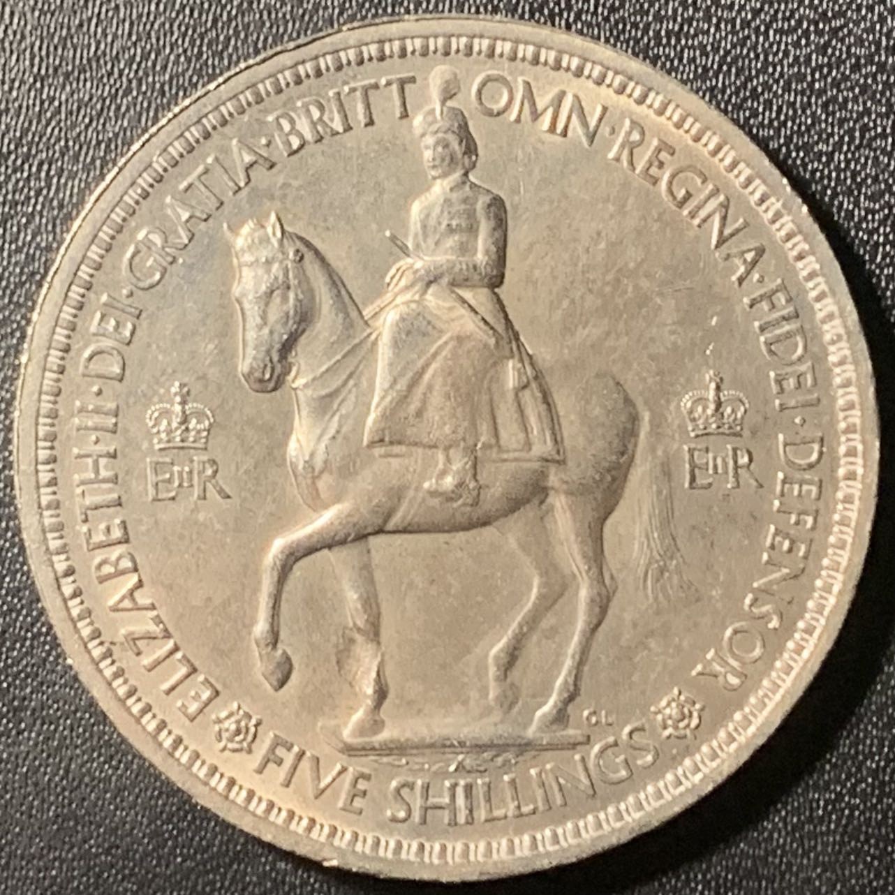 紫瑗钱币——第307期拍卖 英国 1953年 伊丽莎白二世登基 5先令 克朗币 UNC 外盒坏