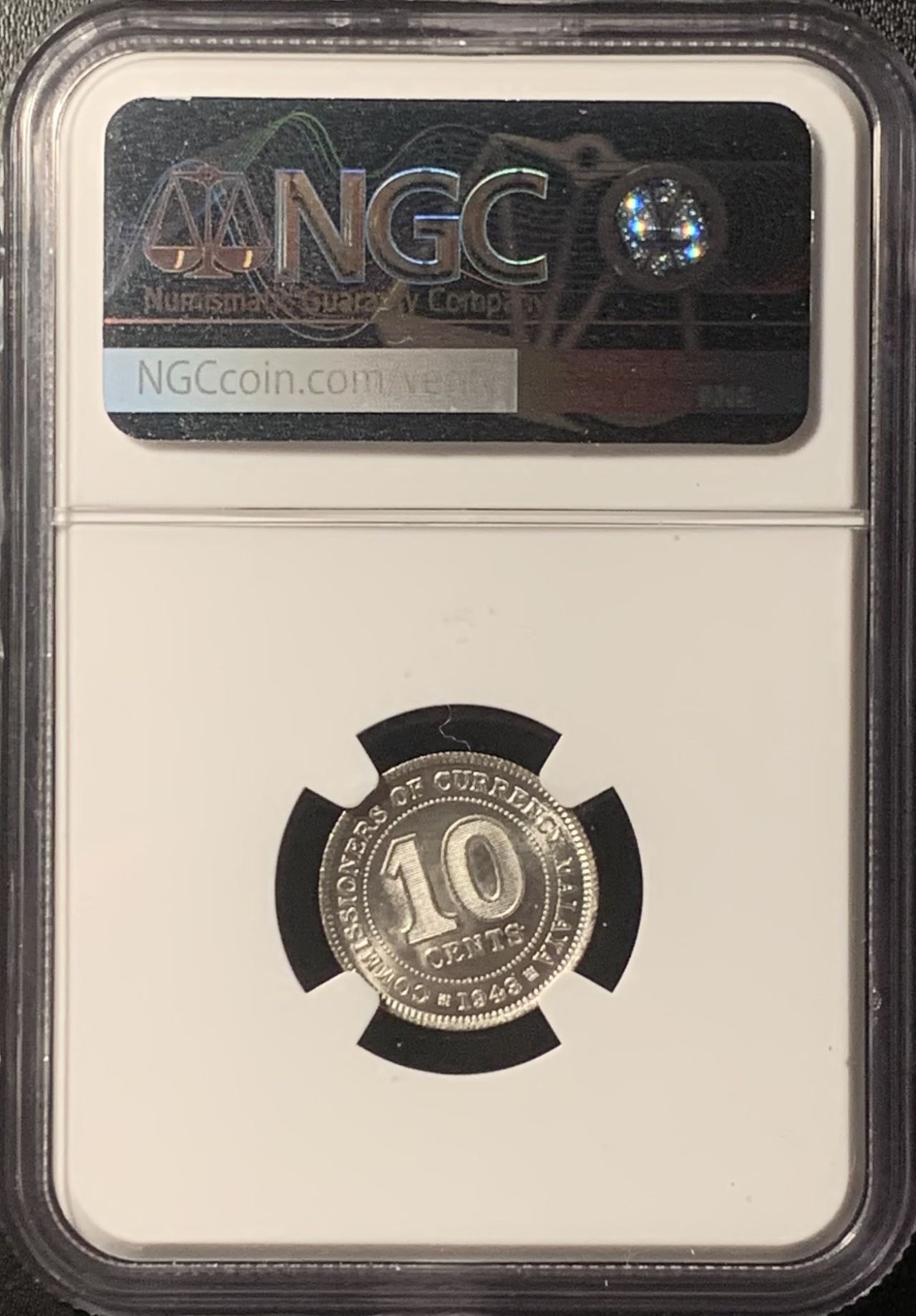 紫瑗钱币——第307期拍卖 马来亚 1943年 乔治六世 10分 银币 NGC MS63