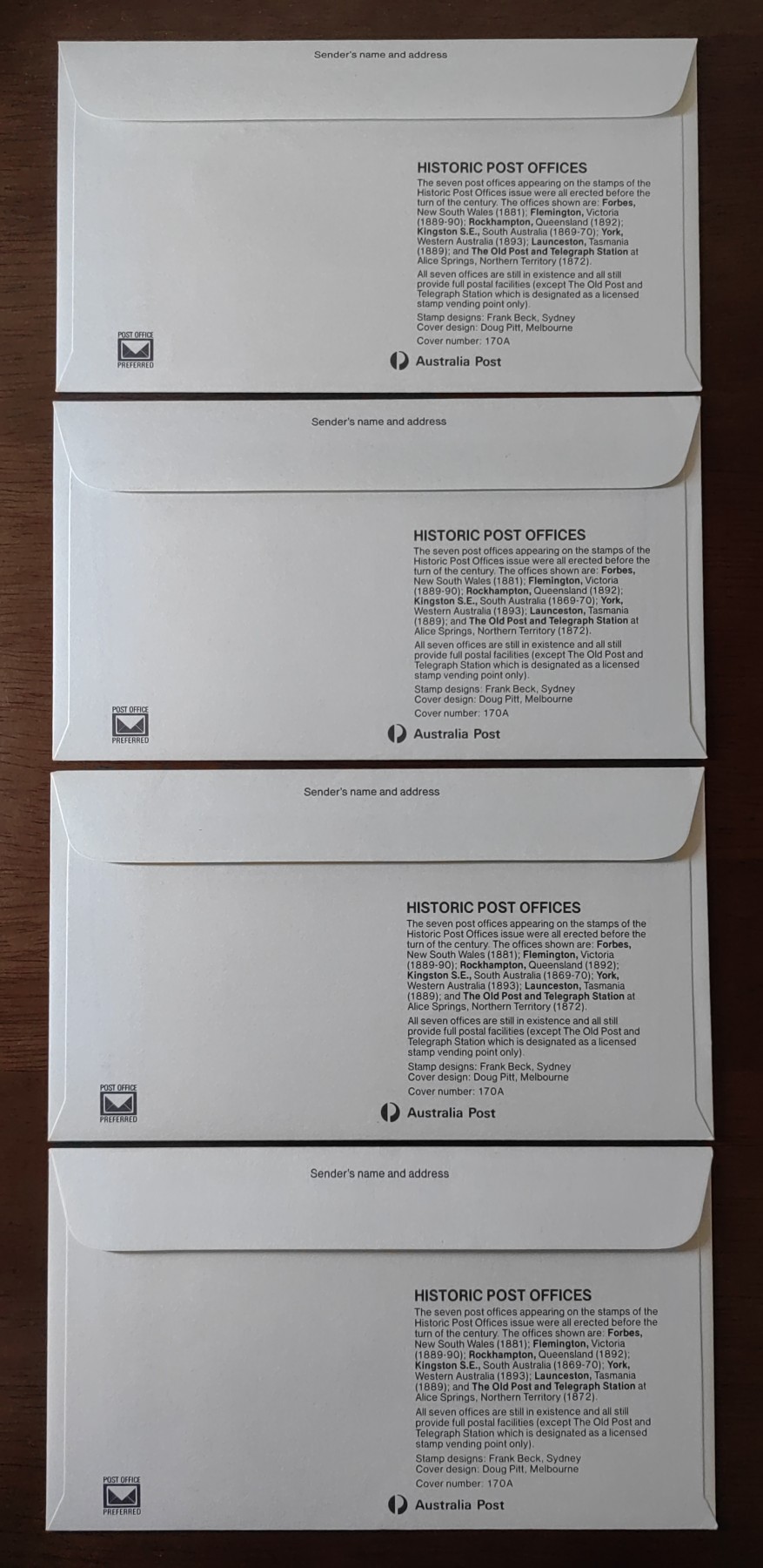 外国邮品精品专场（秒杀场）第①①场 1982年澳大利亚邮局纪念封4件