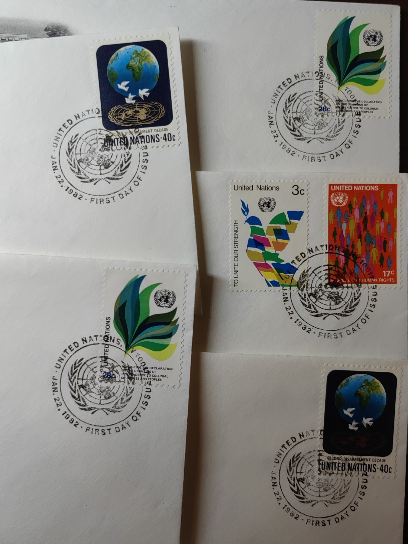 外国邮品精品专场（秒杀场）第①①场 80年代联合国邮封5件（雕刻版）