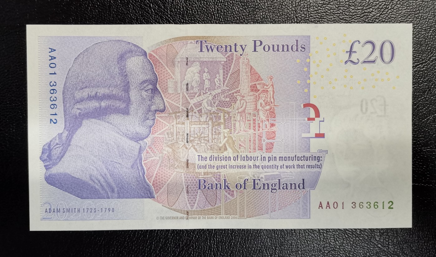 《张总收藏》120期-外币超高货国庆特别场-名誉品 冠军分  满分 英国2006年F序列20镑AA01冠UNC无47