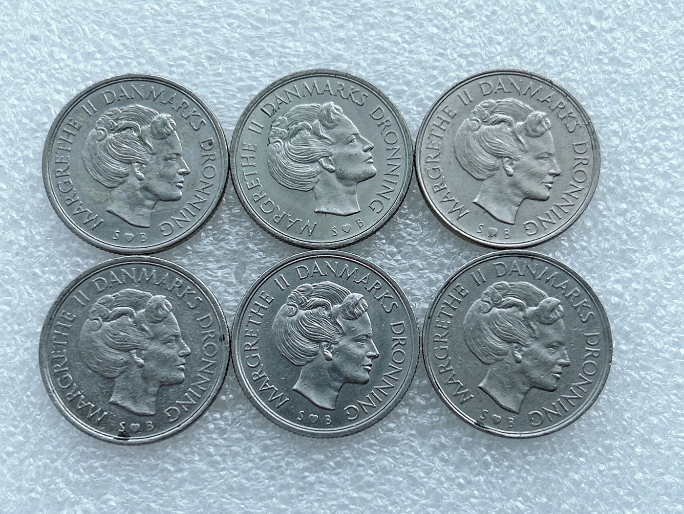 全场一元起拍 世界钱币散币场 第27期 丹麦70年代1克朗硬币6枚 玛格丽特二世头像