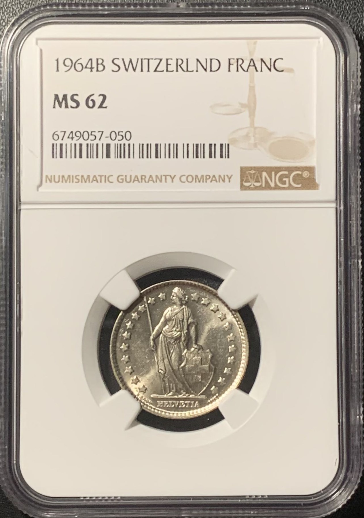 紫瑗钱币——第317期拍卖 瑞士 1964年 赫尔维蒂亚 1法郎 银币 NGC MS62