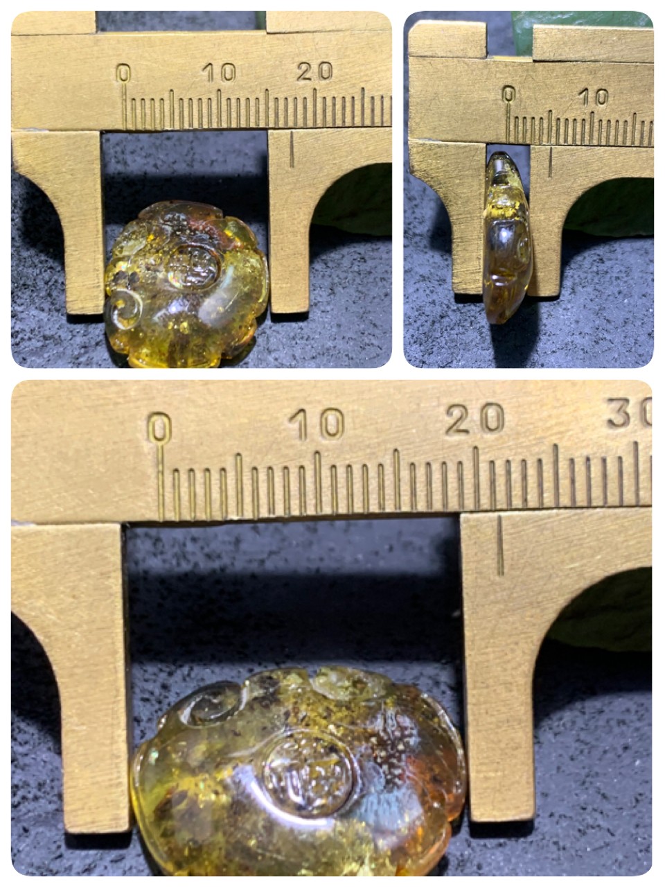 天然通货乌克兰蜜蜡雕刻福字吊坠一组，