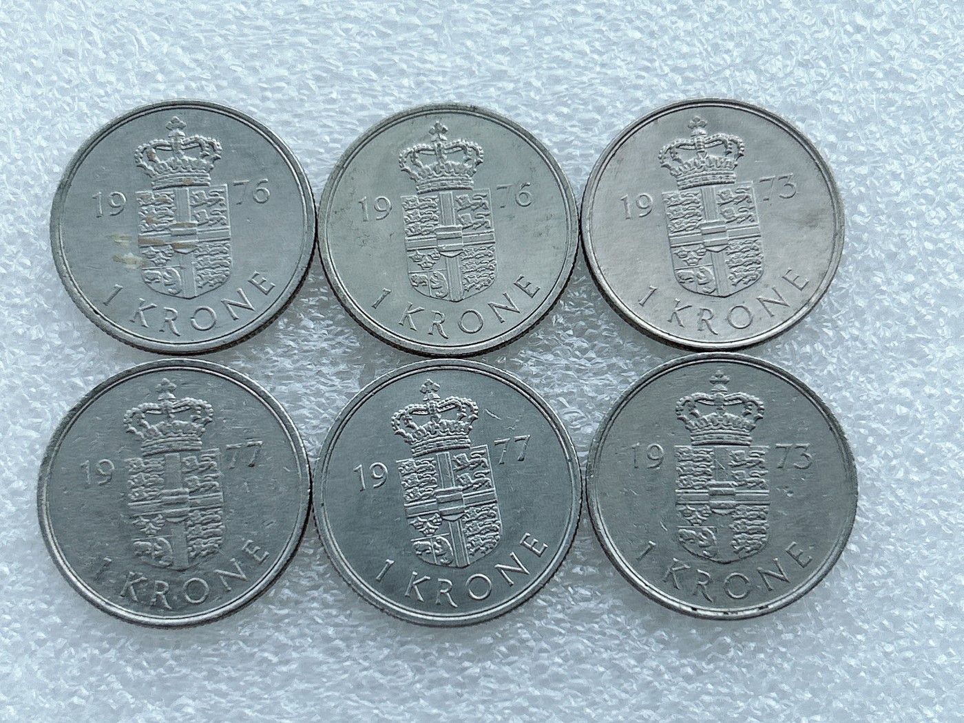 全场一元起拍 世界钱币散币场 第27期 丹麦70年代1克朗硬币6枚 玛格丽特二世头像