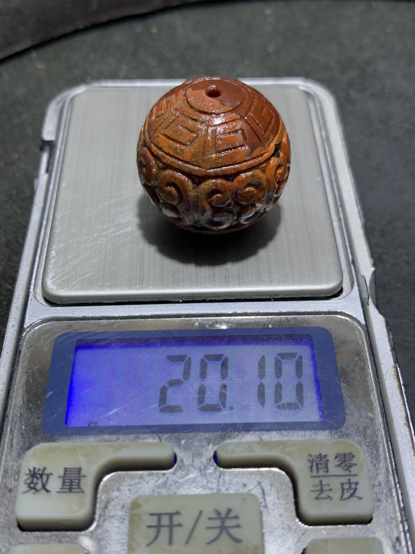 精美战国红玛瑙雕刻回纹珠一颗！