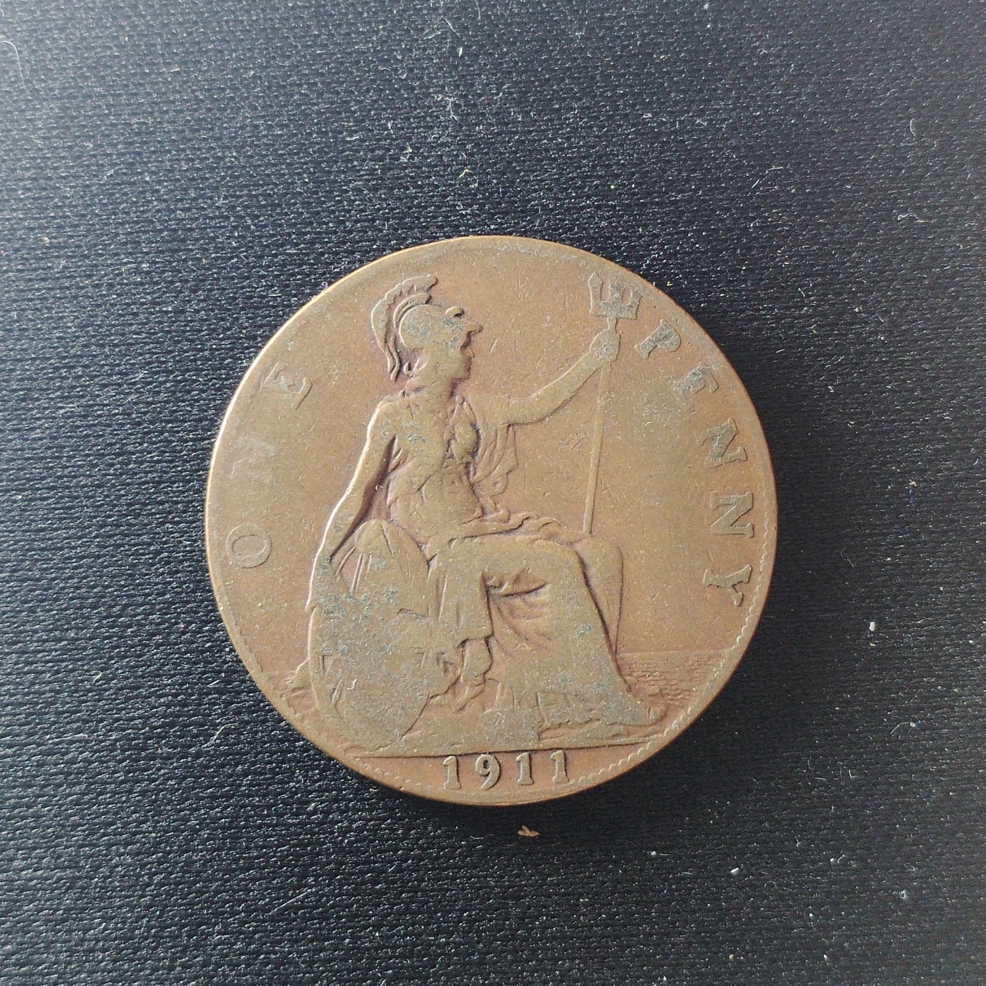 23046 英国1便士1911首年乔治五世30.8mm铜币欧洲外国大硬币钱币4622