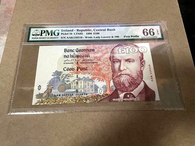 【Blue Auction】✨世界纸币精拍第377期【精】 - 【首发冠 无47】爱尔兰 1996年100镑 PMG66EPQ 