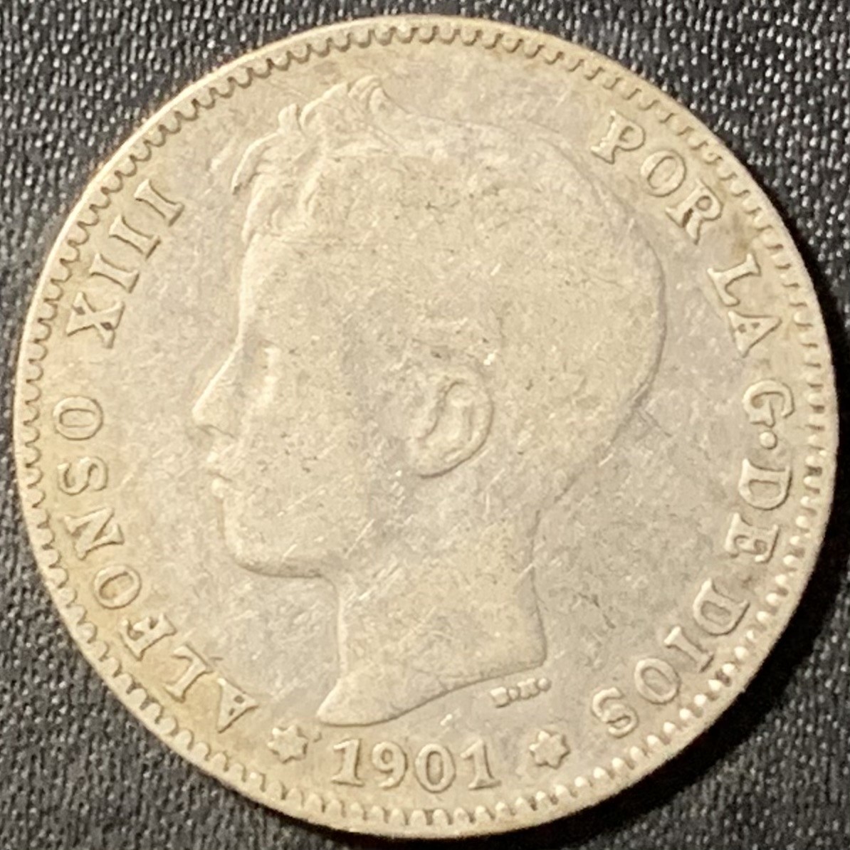 紫瑗钱币——第331期拍卖 西班牙 1901年 阿方索十三世 1比塞塔 5克 0.835银