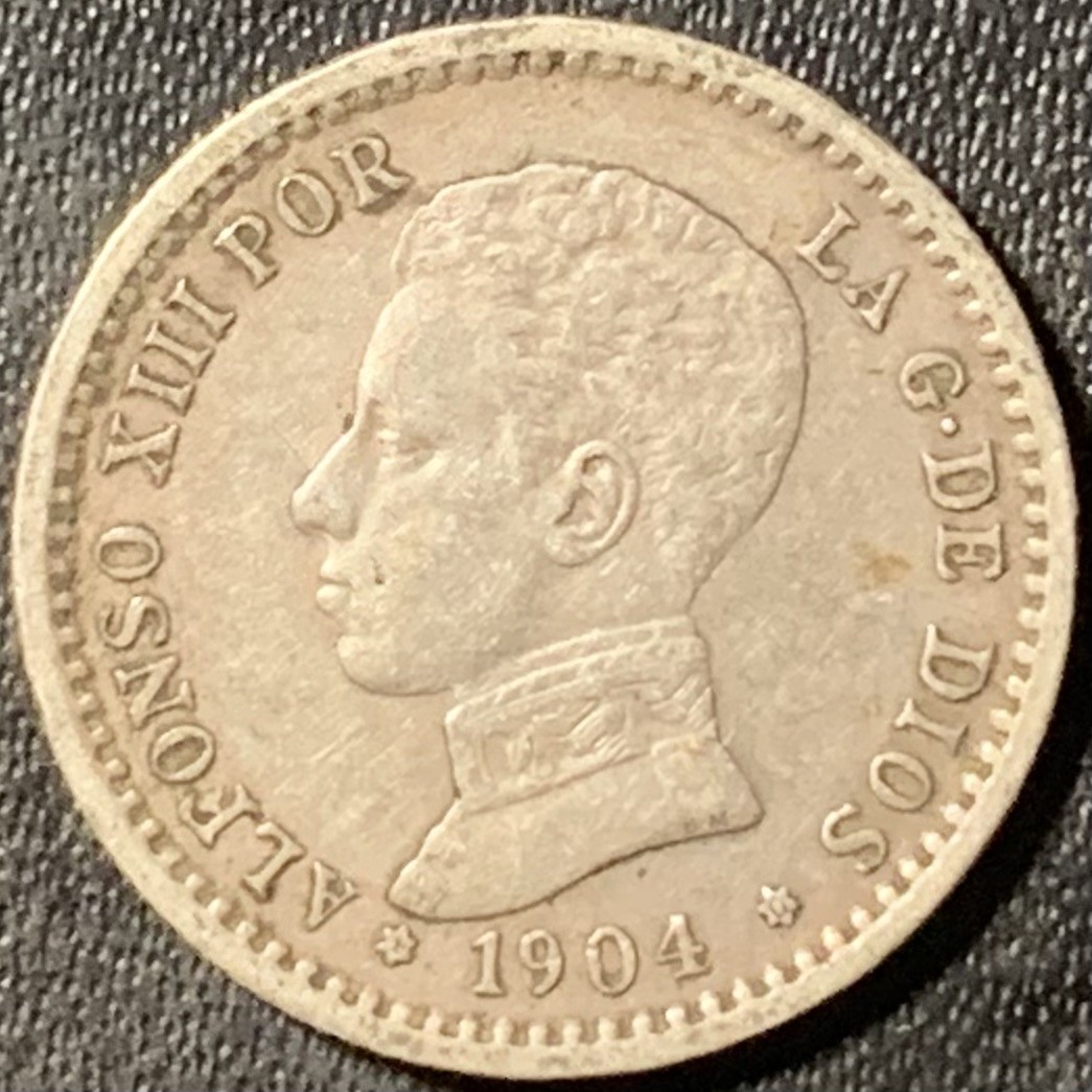 紫瑗钱币——第331期拍卖 西班牙 1904年 阿方索十三世 少年头 50分 2.5克 0.835银