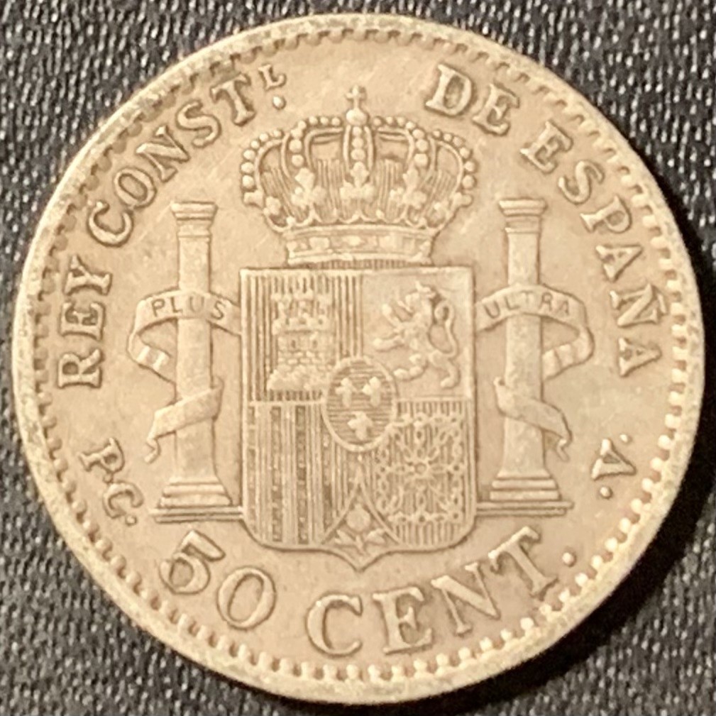 紫瑗钱币——第331期拍卖 西班牙 1904年 阿方索十三世 少年头 50分 2.5克 0.835银