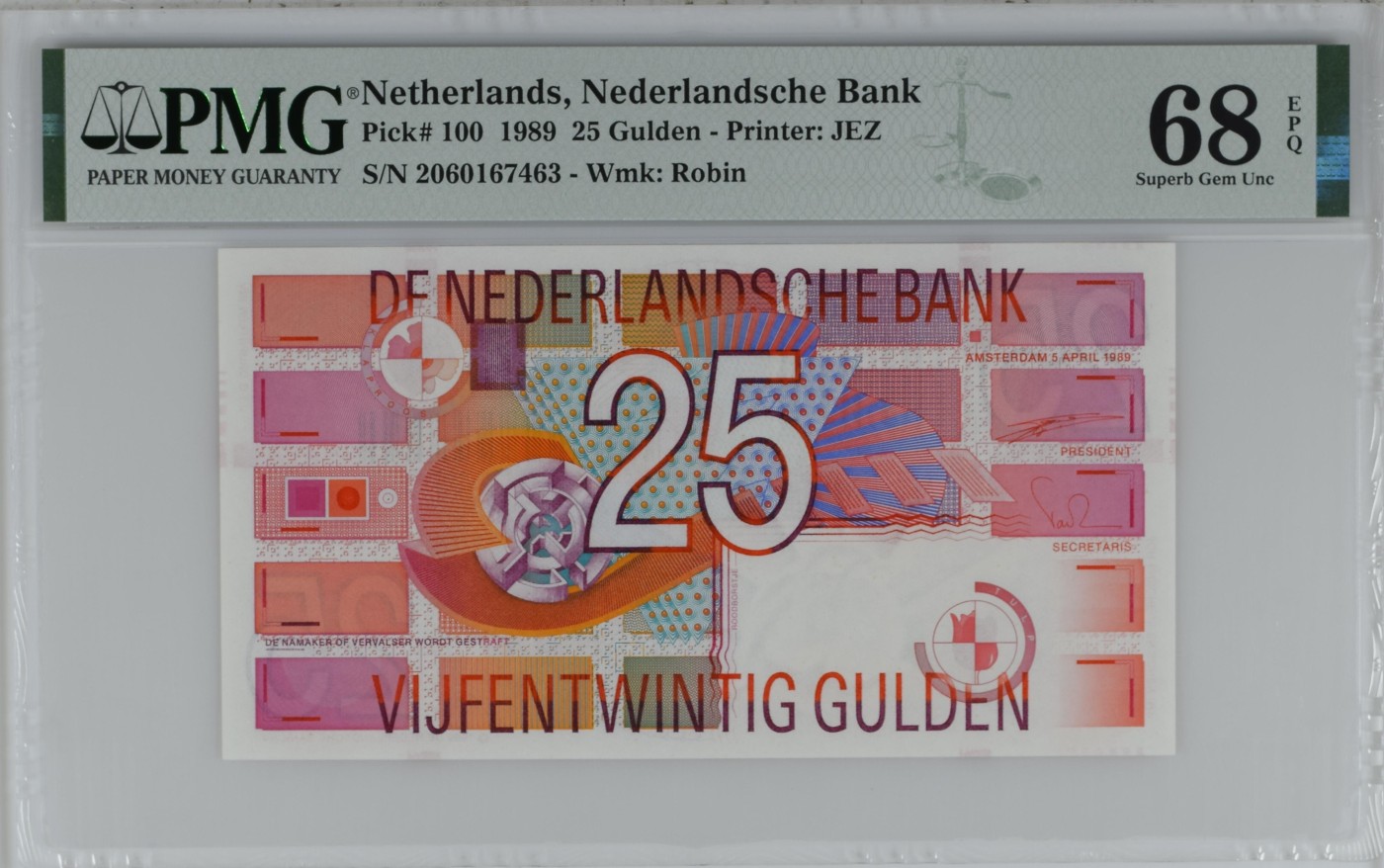 乐淘淘纸币粉丝返利场 第22期 本店粉丝每张纸币返利五元！ 【206067463】荷兰1989年纸币 25盾 PMG68EPQ 季军分