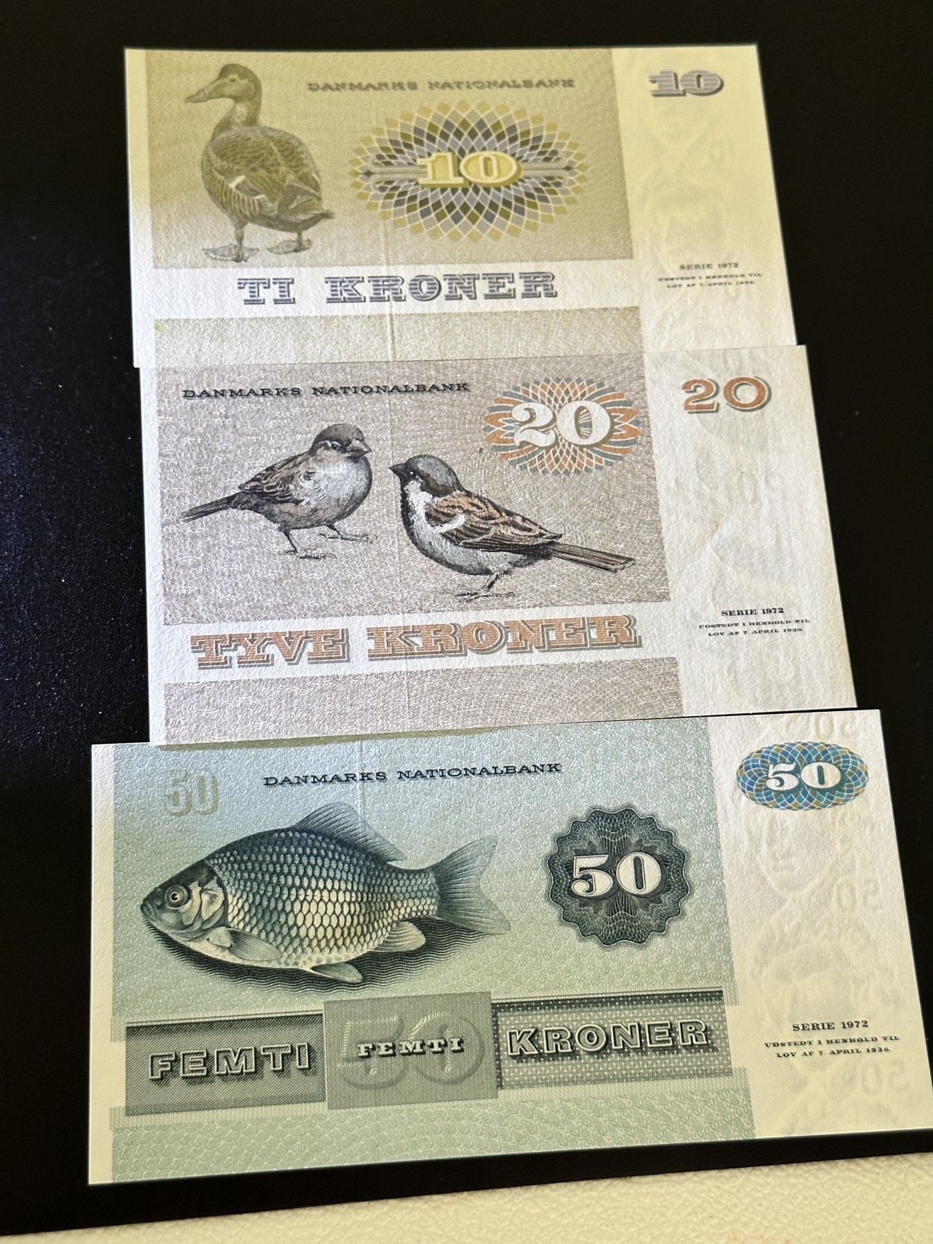《外钞收藏家》第三百零二期（连拍第一场） 丹麦动物版10、20、50克朗 三张一起 全新UNC
