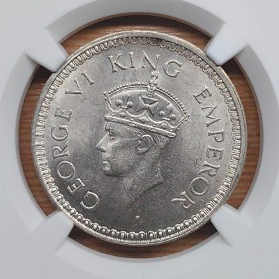 第22期钱币微拍 - NGC MS63 英属印度 1943年B版 乔治六世 1卢比银币 特年
