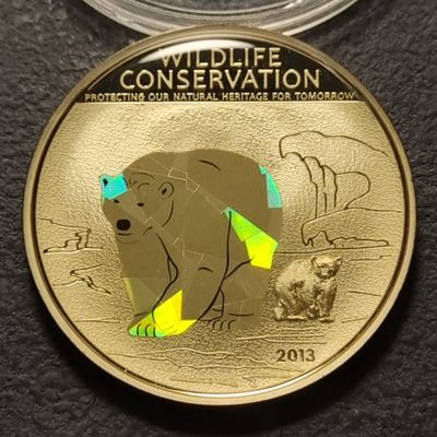 0起1加-纯粹捡漏拍-243双节炸场包邮连拍第七场双节疯狂的最后一夜 - 【少见】库克群岛2013年1元北极熊幻彩精制镀银铜币-量2500