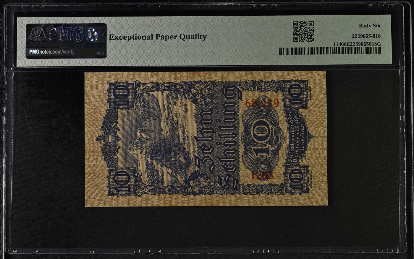 收藏联盟Quantum Auction 第294期拍卖 巴哈马彩背女王珍品 奥地利1945年10先令 PMG66 亚军分 号码无457