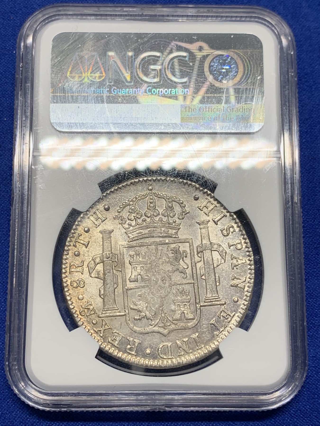 欢迎参加《竞宝斋》为国而庆 老张自藏专场 ，定制纪念章相赠 NGC MS61 墨西哥 1808年 卡四 8R 双柱大银币 双面深打 底光底板都非常好