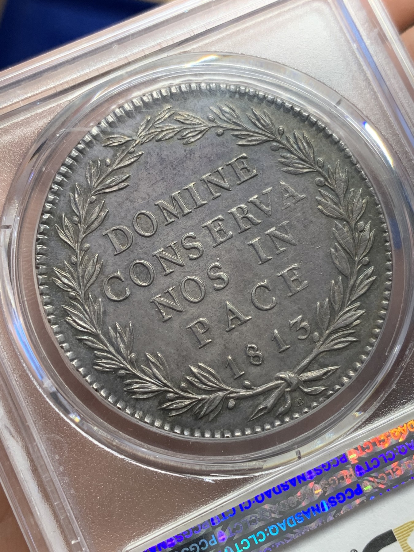 欢迎参加《竞宝斋》为国而庆 老张自藏专场 ，定制纪念章相赠 PCGS MS62 瑞士 1813年 苏黎世 40巴增 大银币 双面深彩包浆 状态难得