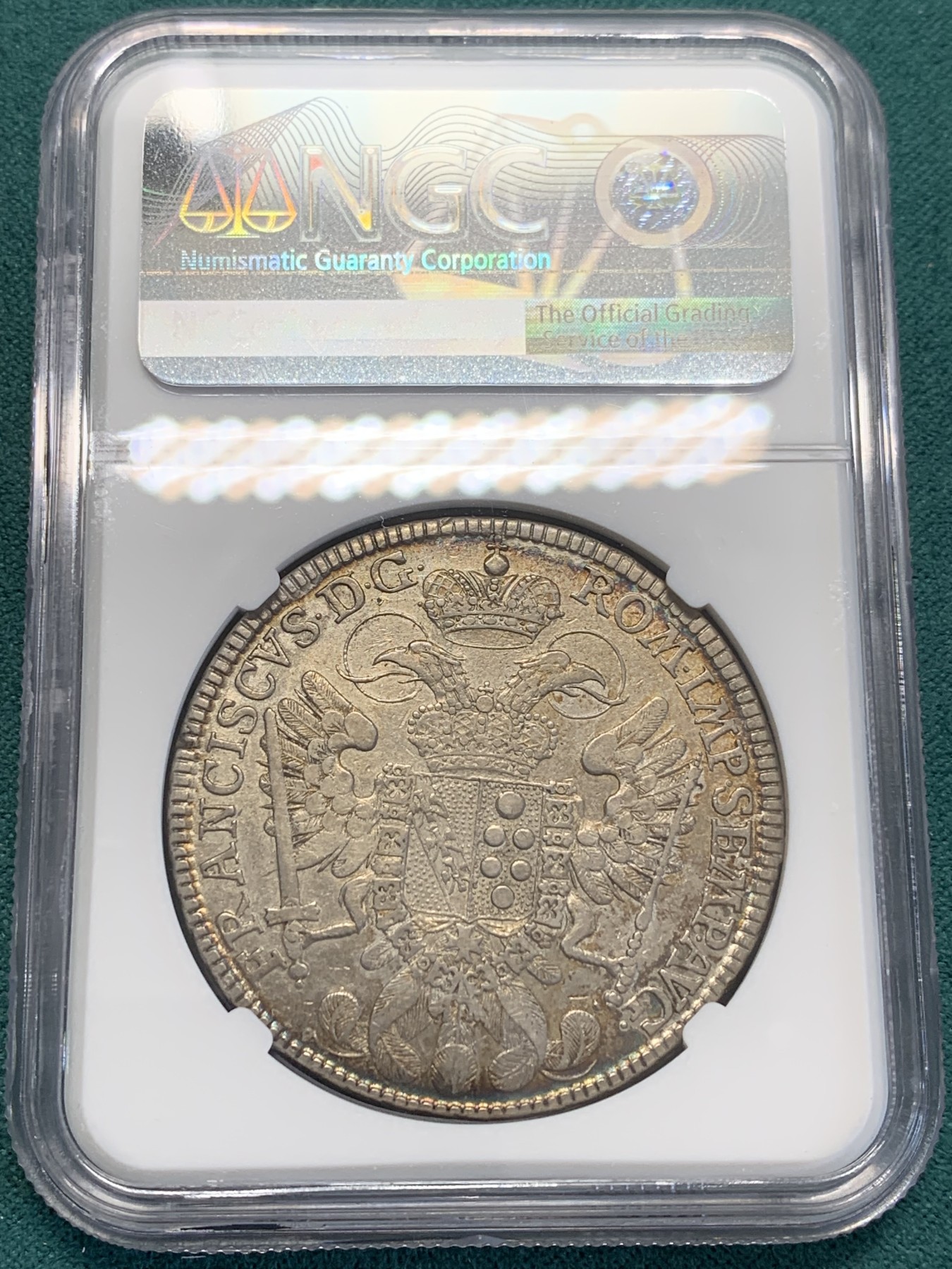 欢迎参加《竞宝斋》为国而庆 老张自藏专场 ，定制纪念章相赠 NGC XF 德国 纽伦堡 1765-SS 拿花 泰勒大银币 细节包浆都不错 性价比品种