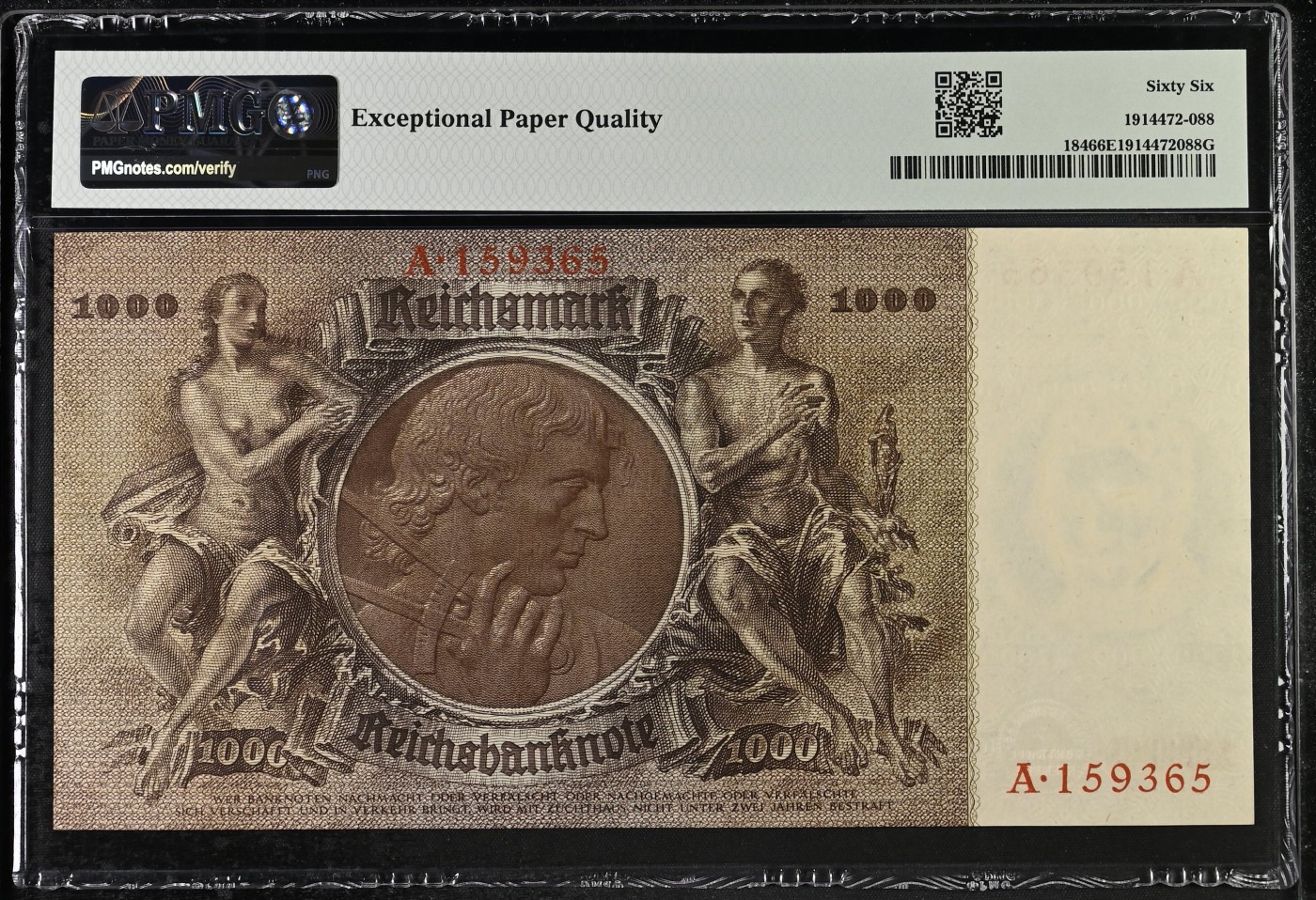 收藏联盟Quantum Auction 第294期拍卖 巴哈马彩背女王珍品 德国1936年1000马克 PMG66 首发A冠无47 最高面值 稀少 建筑师 画家 申克尔