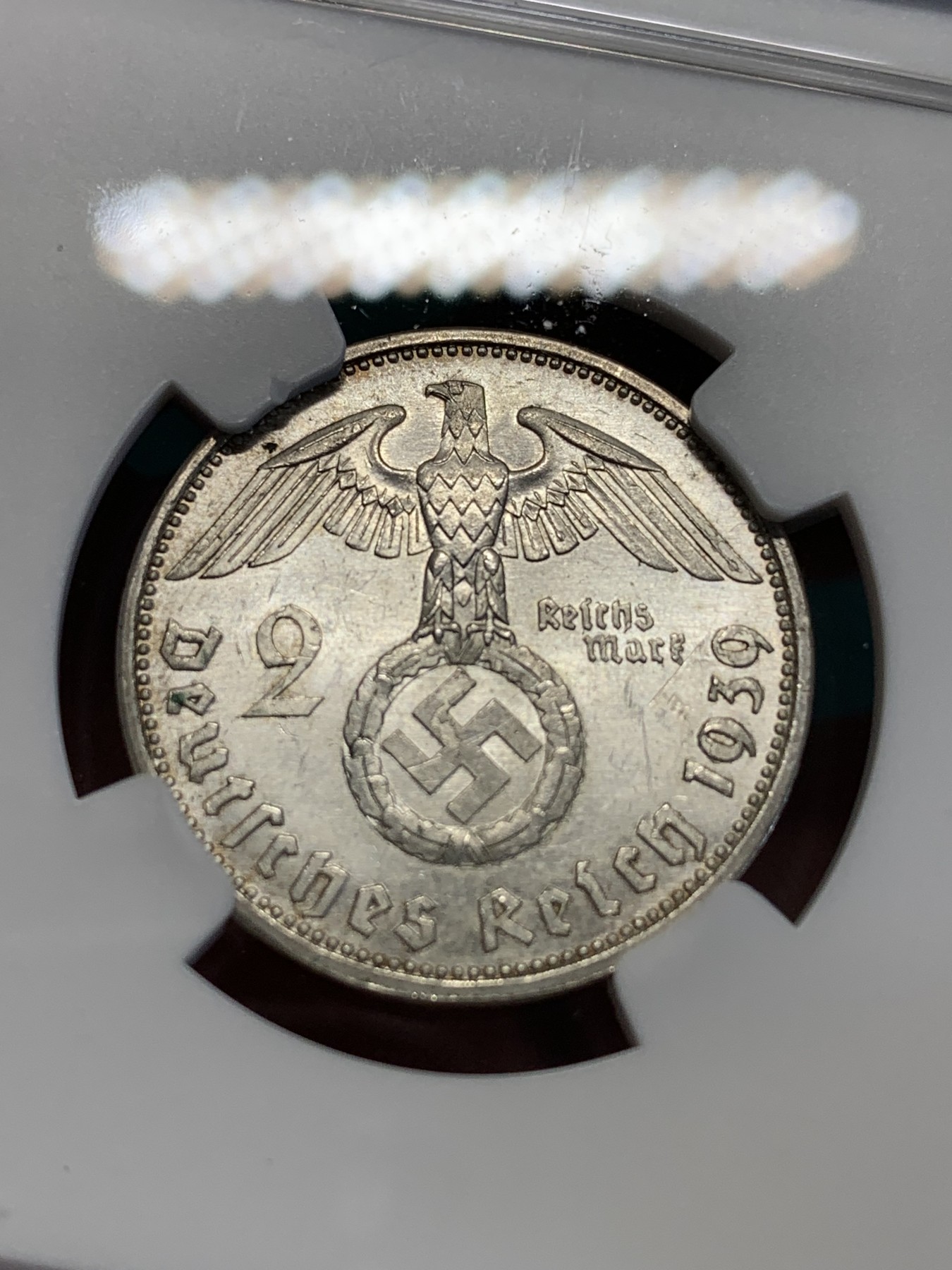 欢迎参加《竞宝斋》为国而庆 老张自藏专场 ，定制纪念章相赠 NGC MS61 德国 1939年 兴登堡 2马克银币