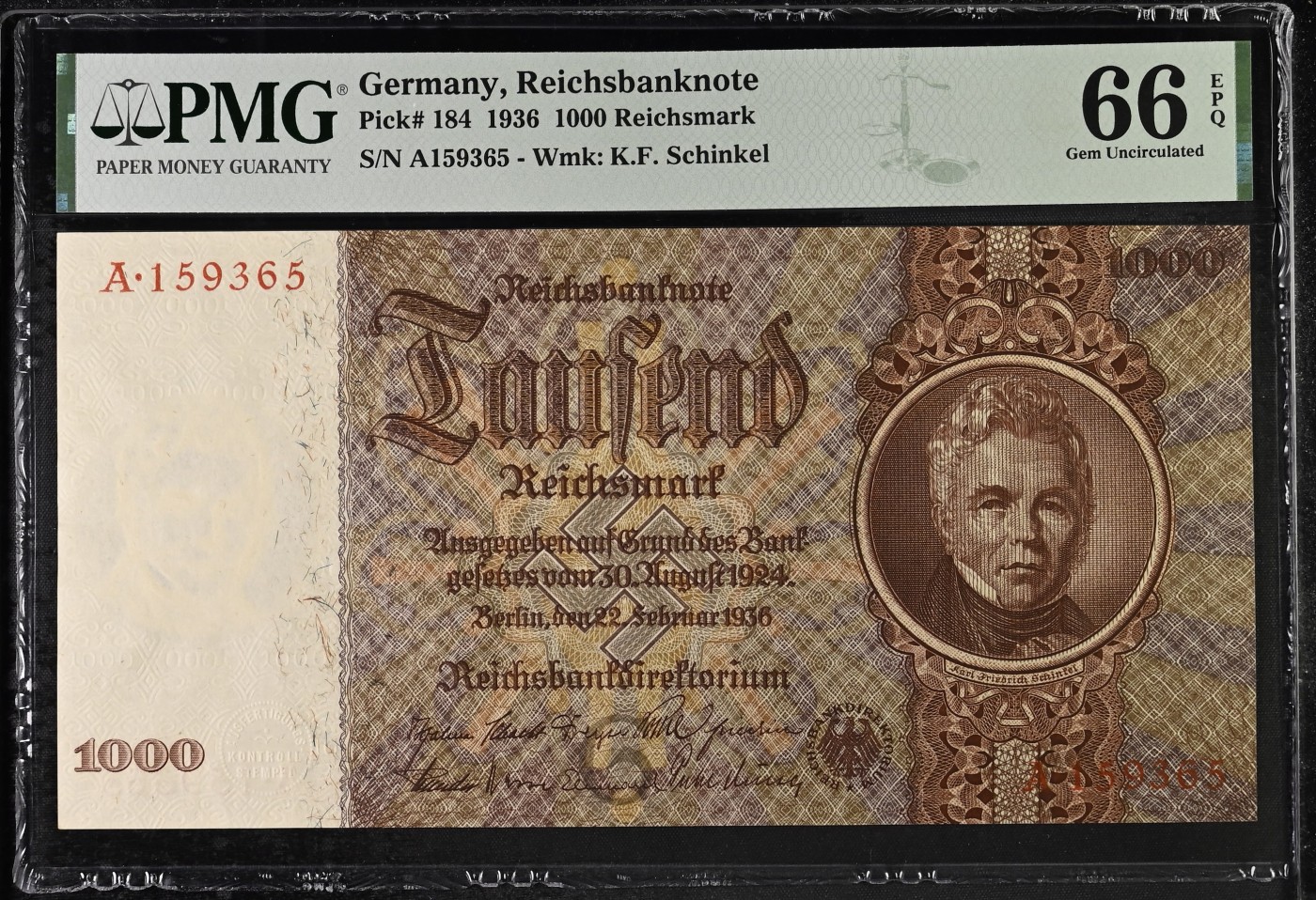 收藏联盟Quantum Auction 第294期拍卖 巴哈马彩背女王珍品 德国1936年1000马克 PMG66 首发A冠无47 最高面值 稀少 建筑师 画家 申克尔