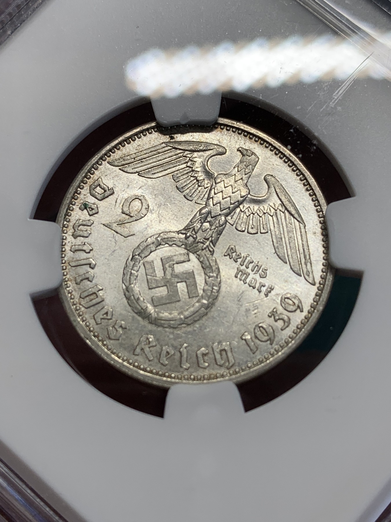 欢迎参加《竞宝斋》为国而庆 老张自藏专场 ，定制纪念章相赠 NGC MS61 德国 1939年 兴登堡 2马克银币