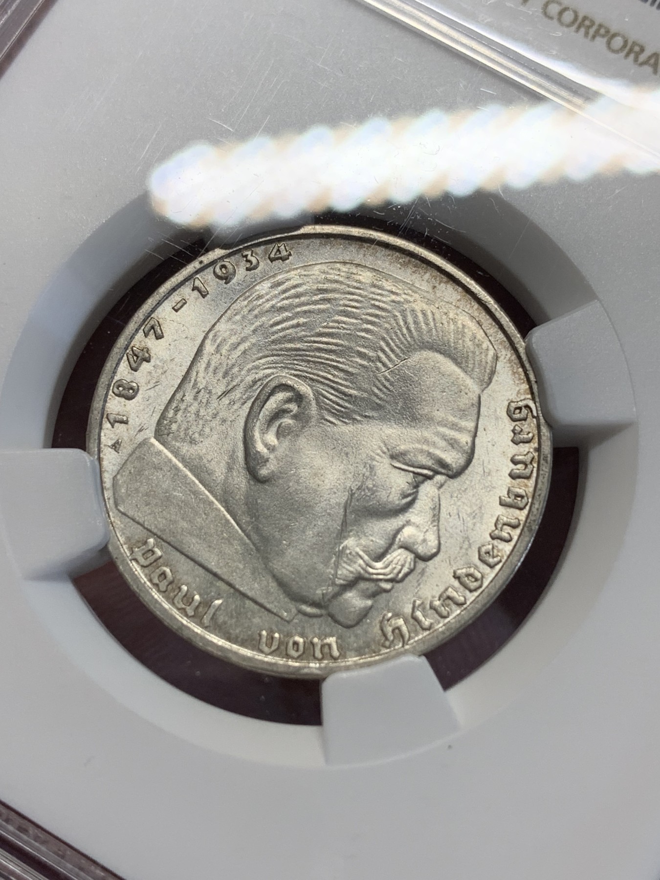 欢迎参加《竞宝斋》为国而庆 老张自藏专场 ，定制纪念章相赠 NGC MS61 德国 1939年 兴登堡 2马克银币