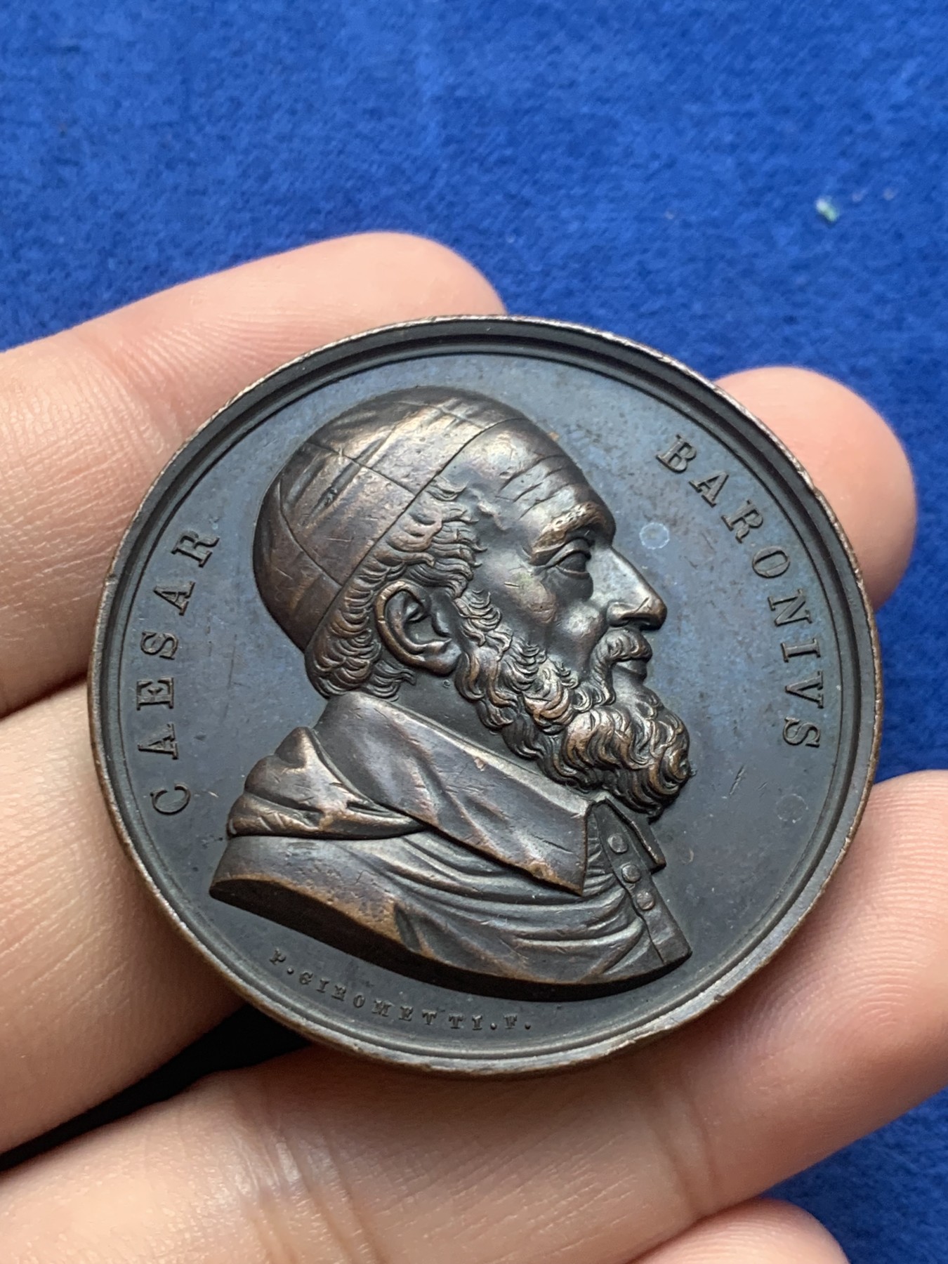 欢迎参加《竞宝斋》为国而庆 老张自藏专场 ，定制纪念章相赠 意大利 Girometti与Cerbara 作品 1850左右制作 大铜章9枚一组 单枚重量约49克41.6mm 巧克力包浆高浮雕 意大利的少见