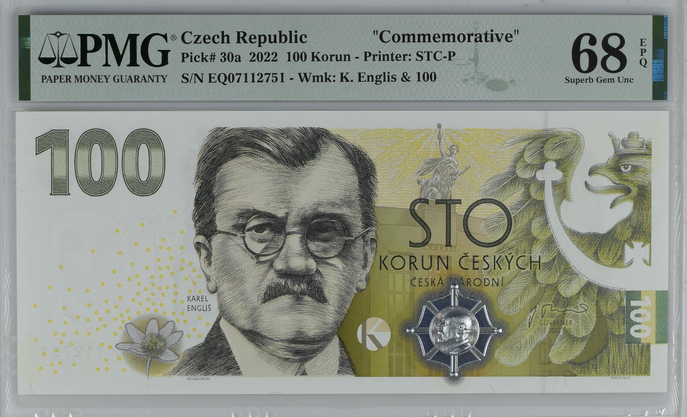 乐淘淘纸币粉丝返利场 第22期 本店粉丝每张纸币返利五元！ 【EQ07112751】捷克2022年纸币 100克朗 纪念钞 PMG68EPQ 季军分