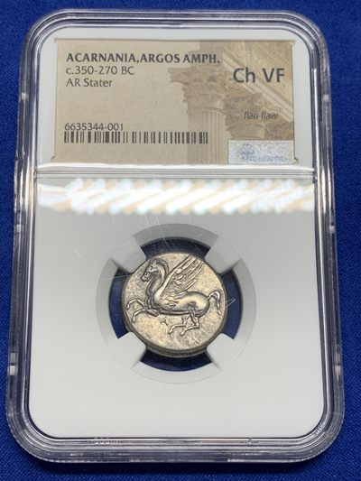 欢迎参加《竞宝斋》为国而庆 老张自藏专场 ，定制纪念章相赠 - NGC CH VF 公元前350-270年 古希腊 阿卡纳尼亚 雅典娜 飞马银币 打制清晰 居中完整