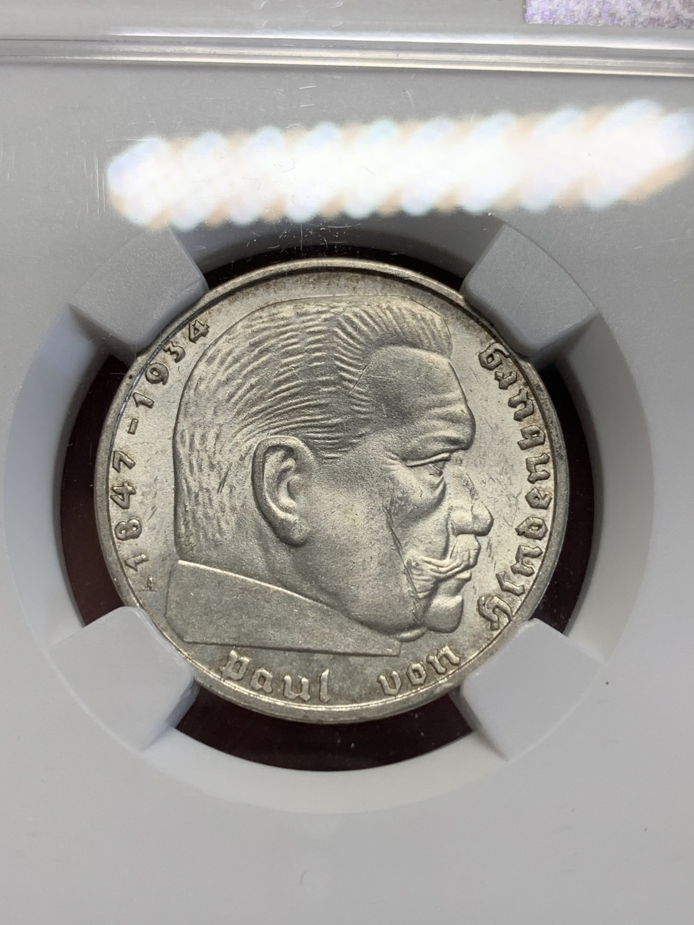 欢迎参加《竞宝斋》为国而庆 老张自藏专场 ，定制纪念章相赠 NGC MS61 德国 1939年 兴登堡 2马克银币