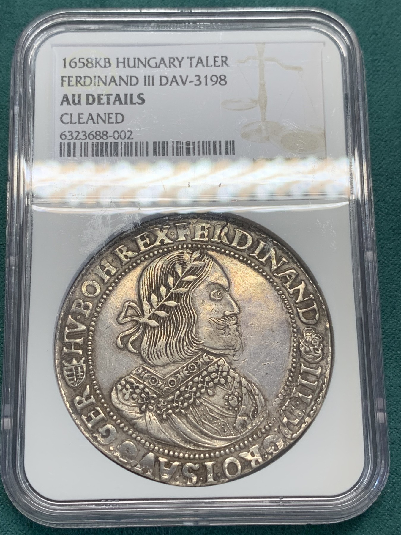 欢迎参加《竞宝斋》为国而庆 老张自藏专场 ，定制纪念章相赠 NGC AUD 匈牙利 1658年 费迪南德三世 泰勒 大银币 这款被仿制的太多了，原铸可以说是少之又少 正反全深打 可藏