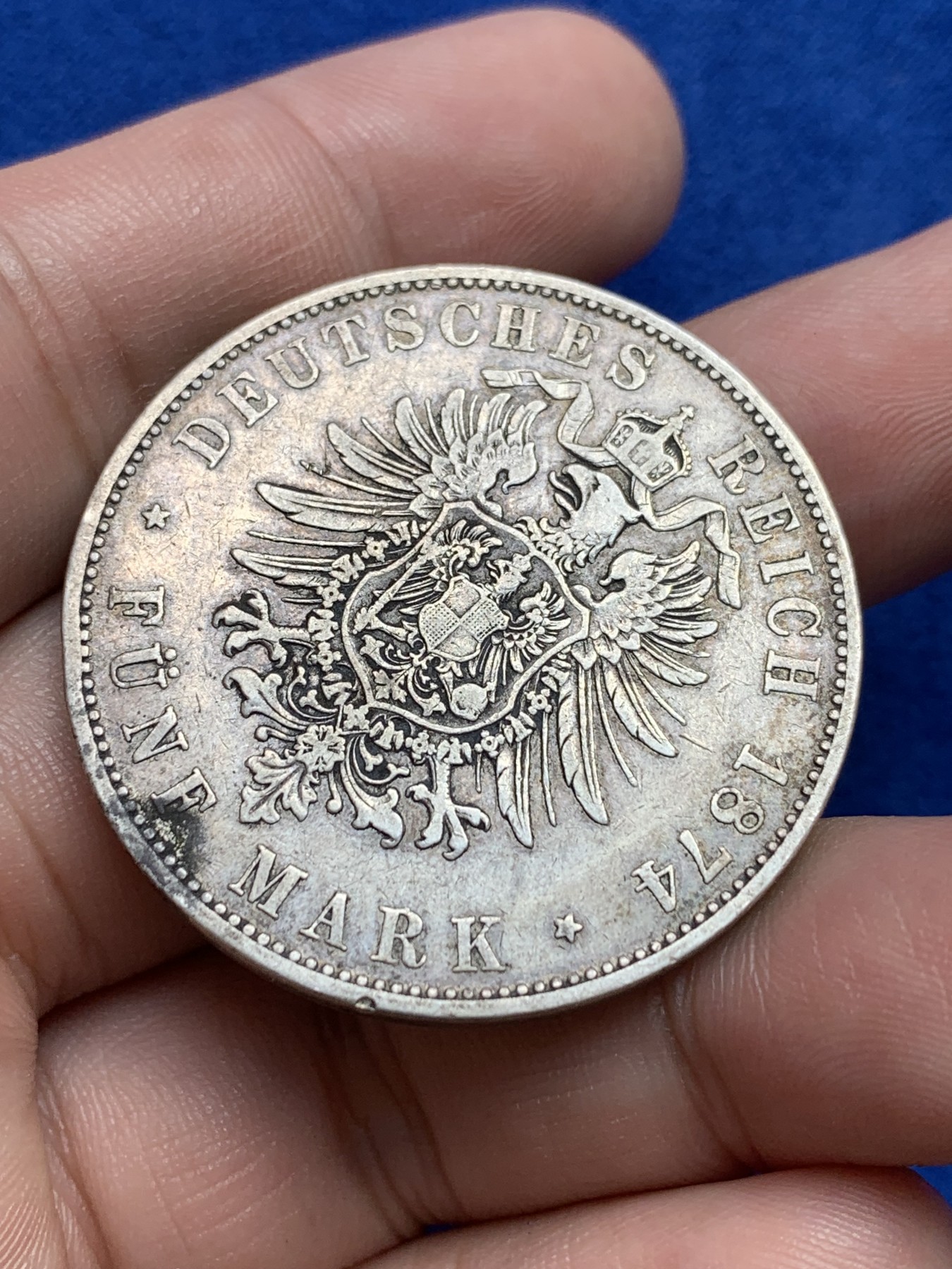 欢迎参加《竞宝斋》为国而庆 老张自藏专场 ，定制纪念章相赠 德国1874年巴代利亚路德维希二世5马克大银币 原味好品 细节很不错