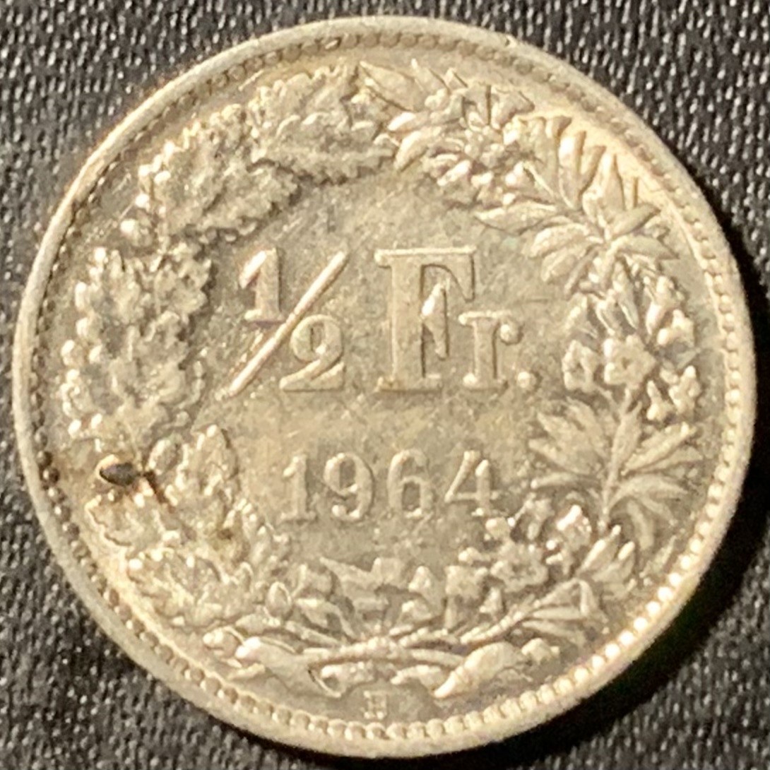 紫瑗钱币——第313期拍卖 瑞士 1964年 赫尔维蒂亚 1/2法郎 2.5克 0.835银 UNC
