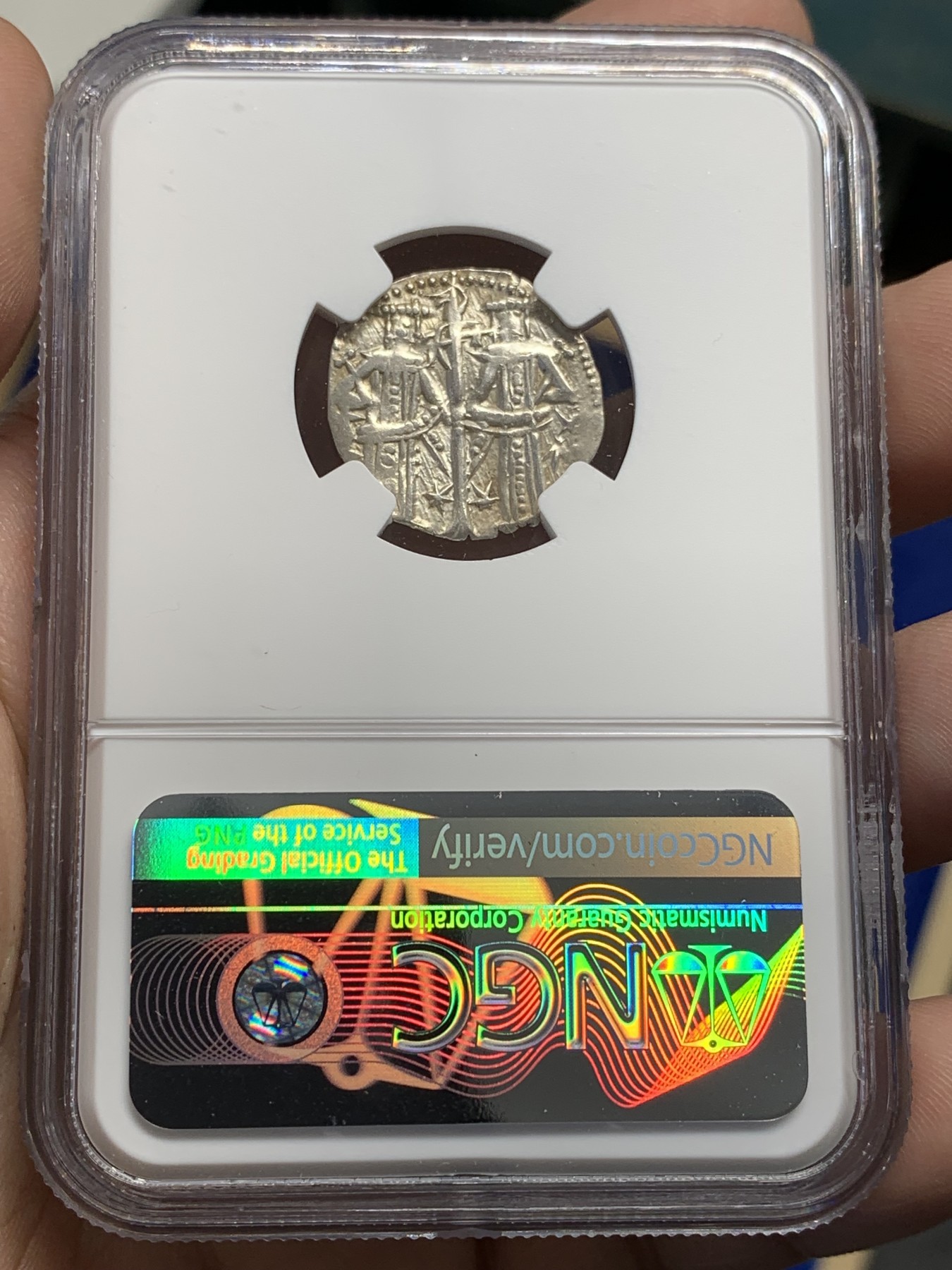 欢迎参加《竞宝斋》为国而庆 老张自藏专场 ，定制纪念章相赠 NGC AU53 保加利亚 1331-71 伊万·亚历山大 1格罗什 银币 中世纪 打制币 状态难得 美国评级 太不容易