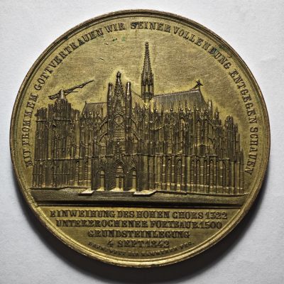 【德藏】世界币章拍卖第46期 ·【同一藏家专场】（全场包邮） -  德國1842年科隆大教堂重建镀金铜章 直径约：50mm 重约：54.4g