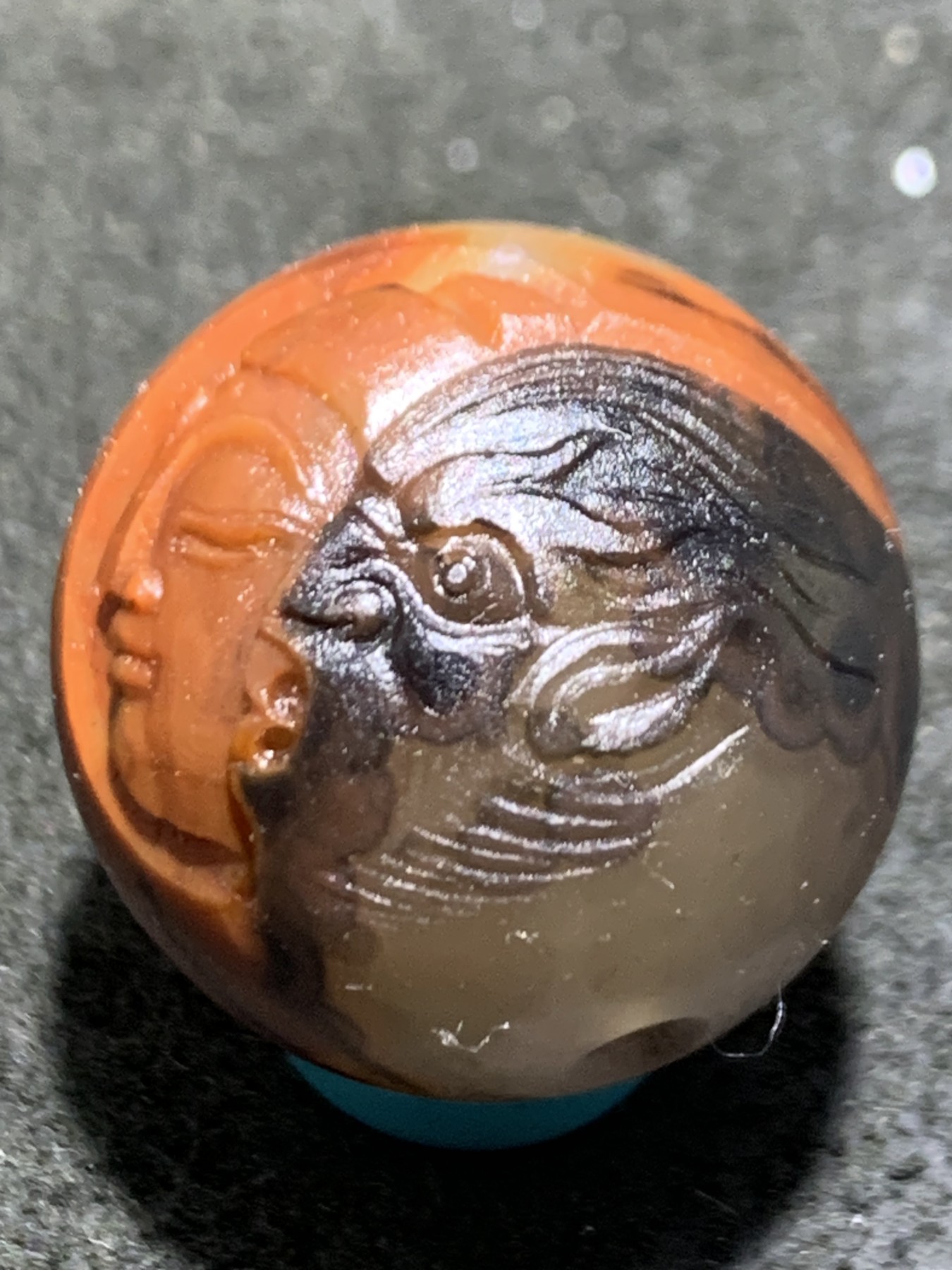 精美亚光战国红玛瑙手工俏色巧雕一念之间珠一个，