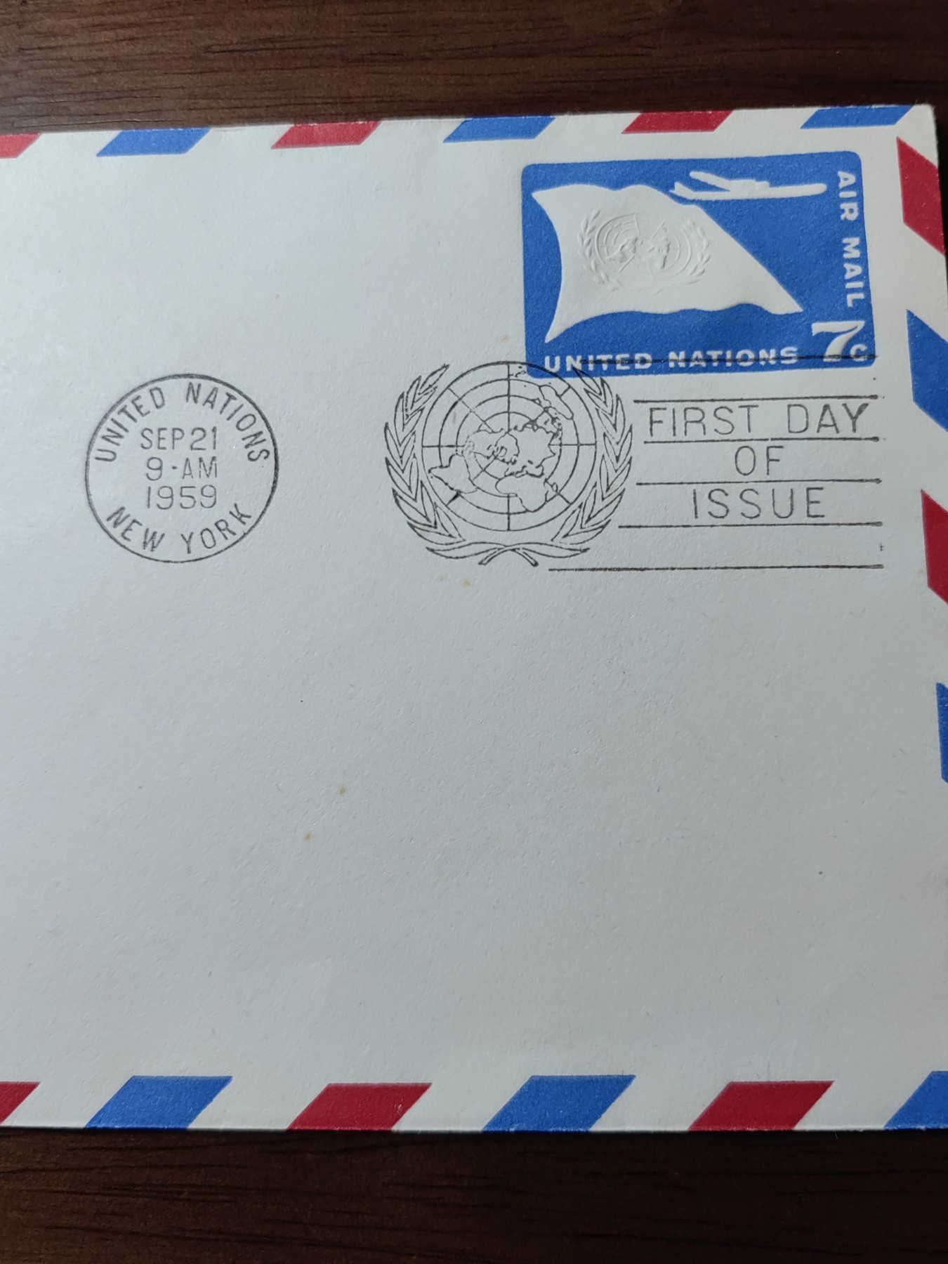 外国邮品精品专场（秒杀）第①②场 1959年联合国发行的第一天纪念压花盖章航空邮封