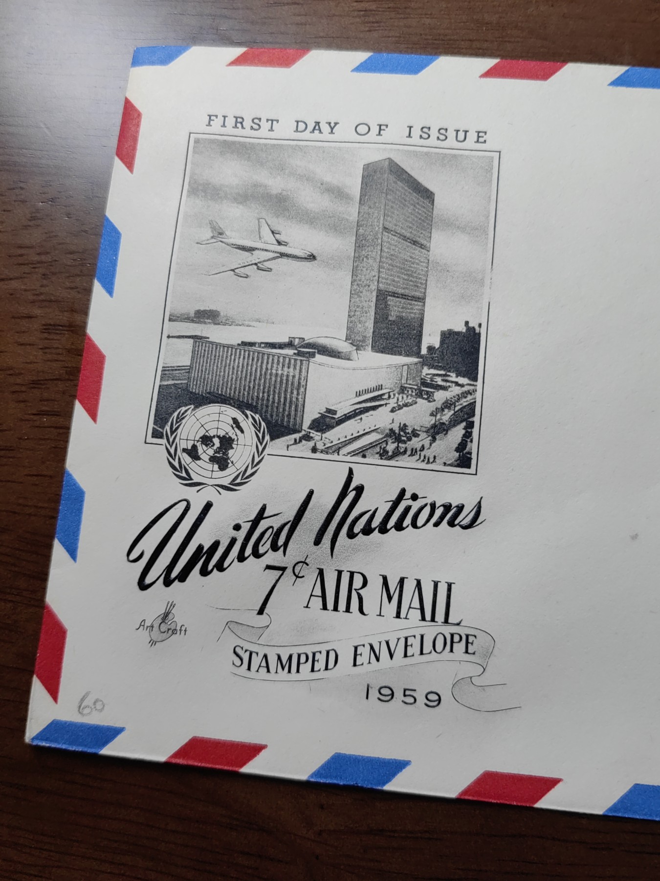 外国邮品精品专场（秒杀）第①②场 1959年联合国发行的第一天纪念压花盖章航空邮封