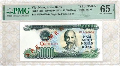 【三泉🏦Quan Se】拍卖第二十期⚖️ - 【PMG65EPQ】越南1990年50000盾“票样”