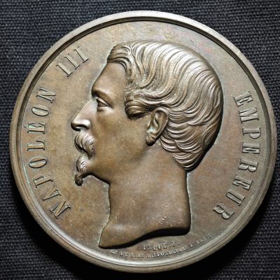 【德藏】世界币章拍卖第47期 ·【同一藏家专场2】（全场包邮） - 法国19世纪中拿破仑三世像伊勒维莱讷城市铜章 直径约：68mm 重约：167.1g