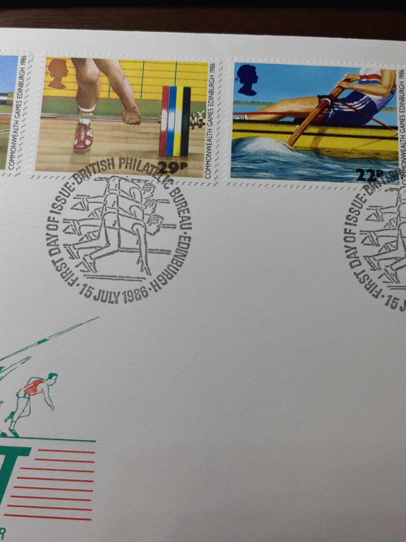 外国邮品精品专场（秒杀）第①②场 英国首日封 1986年 英联邦运动会 射击 举重 短跑 （实寄）