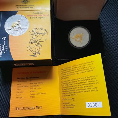 道一币馆币章第十六场 - 原盒证 澳大利亚2007年袋鼠母与子镀金版1元精制银币